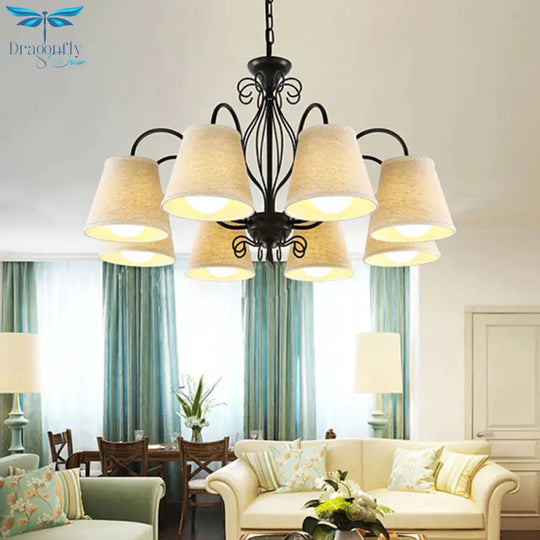 3/6/8 Bulbs Ceiling Lamp With Cone Fabric Shade Classic Living Room Chandelier Pendant Light In