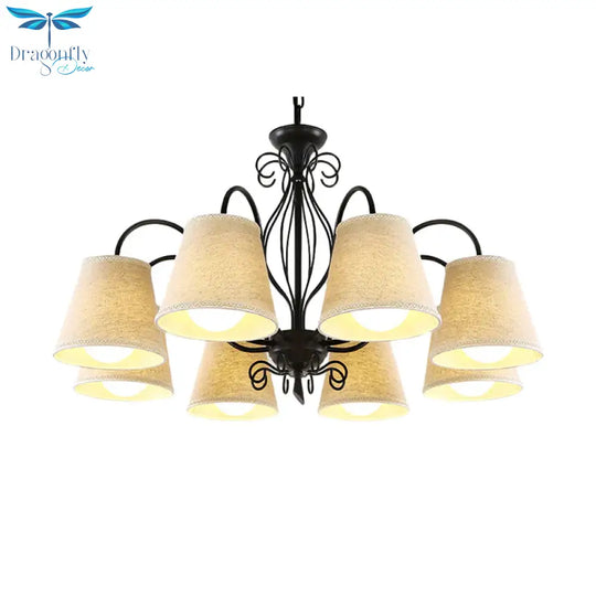 3/6/8 Bulbs Ceiling Lamp With Cone Fabric Shade Classic Living Room Chandelier Pendant Light In