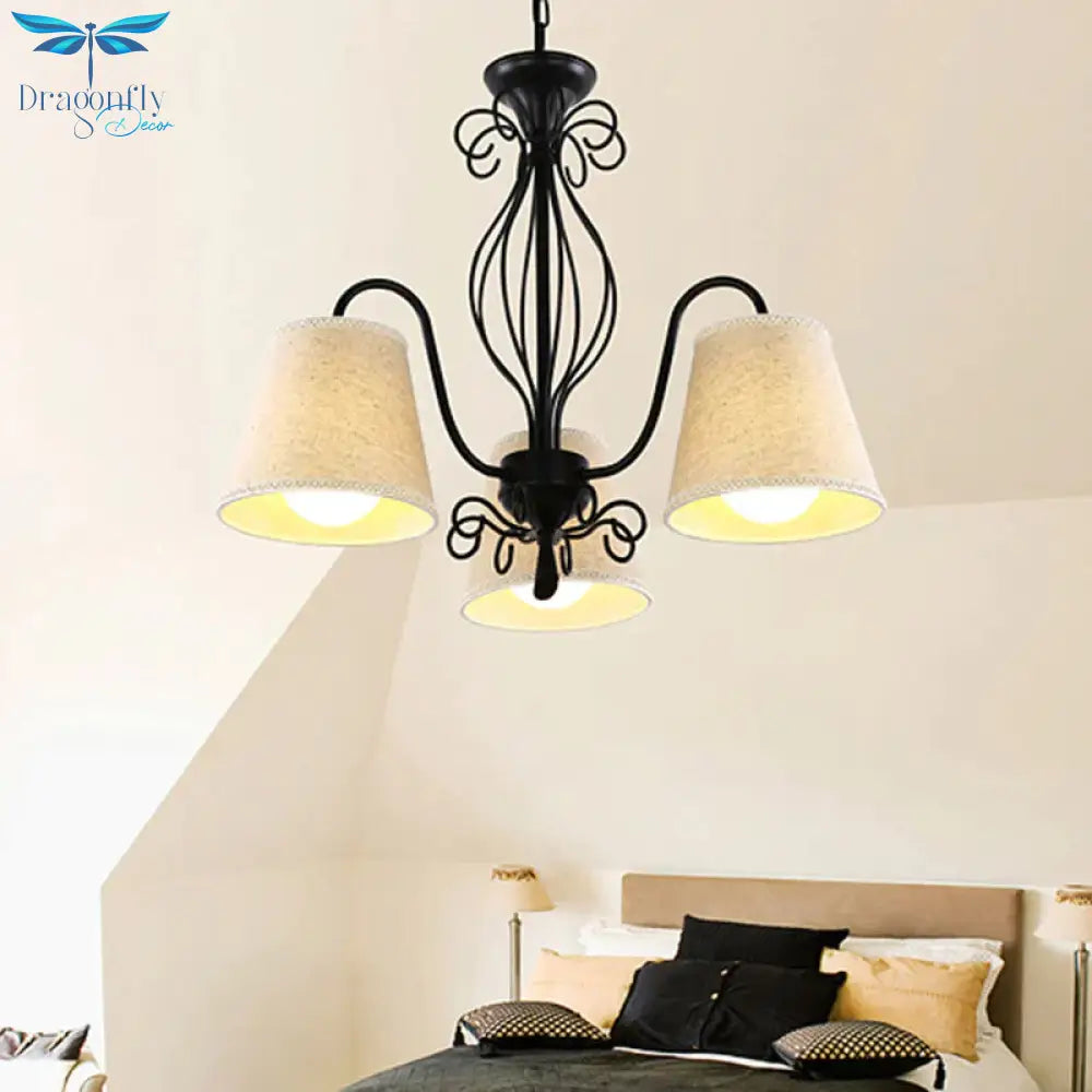 3/6/8 Bulbs Ceiling Lamp With Cone Fabric Shade Classic Living Room Chandelier Pendant Light In