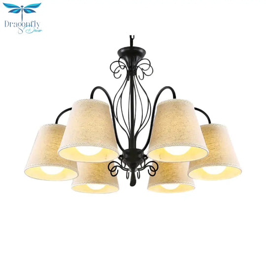 3/6/8 Bulbs Ceiling Lamp With Cone Fabric Shade Classic Living Room Chandelier Pendant Light In