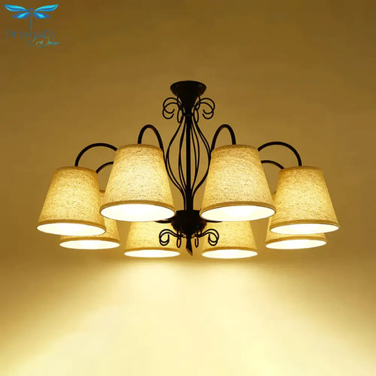 3/6/8 Bulbs Ceiling Lamp With Cone Fabric Shade Classic Living Room Chandelier Pendant Light In