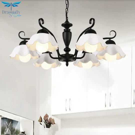 3/6/8 Bulbs Ceiling Lamp With Scalloped Shade Ceramic Traditional Dining Room Chandelier Pendant