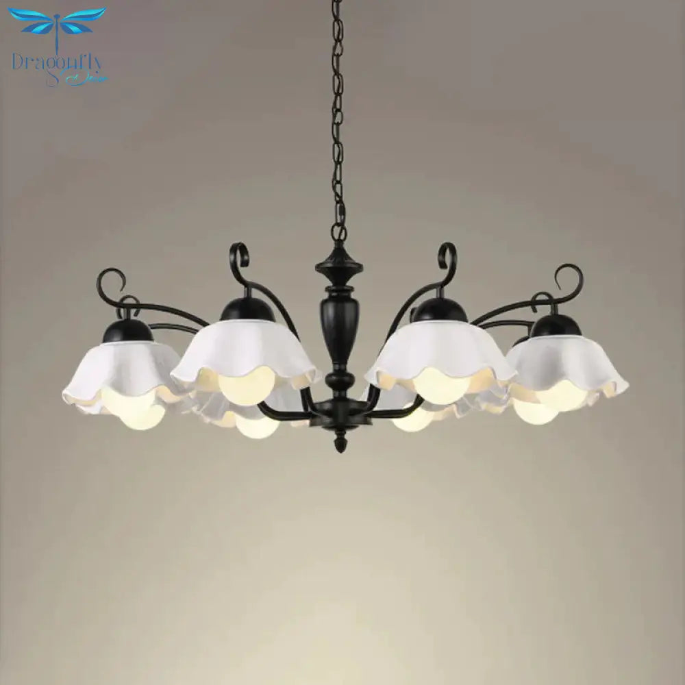 3/6/8 Bulbs Ceiling Lamp With Scalloped Shade Ceramic Traditional Dining Room Chandelier Pendant