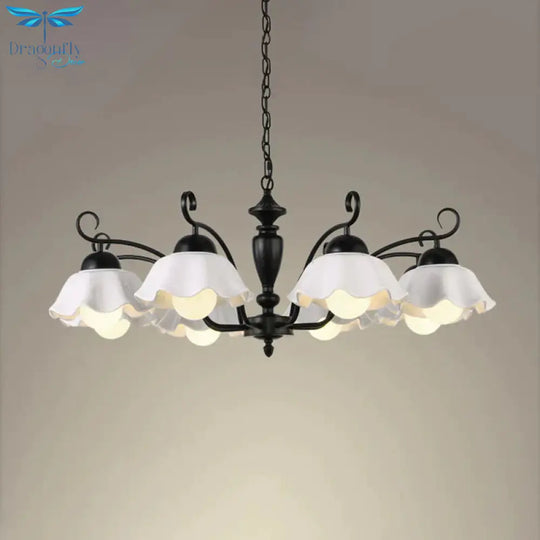 3/6/8 Bulbs Ceiling Lamp With Scalloped Shade Ceramic Traditional Dining Room Chandelier Pendant