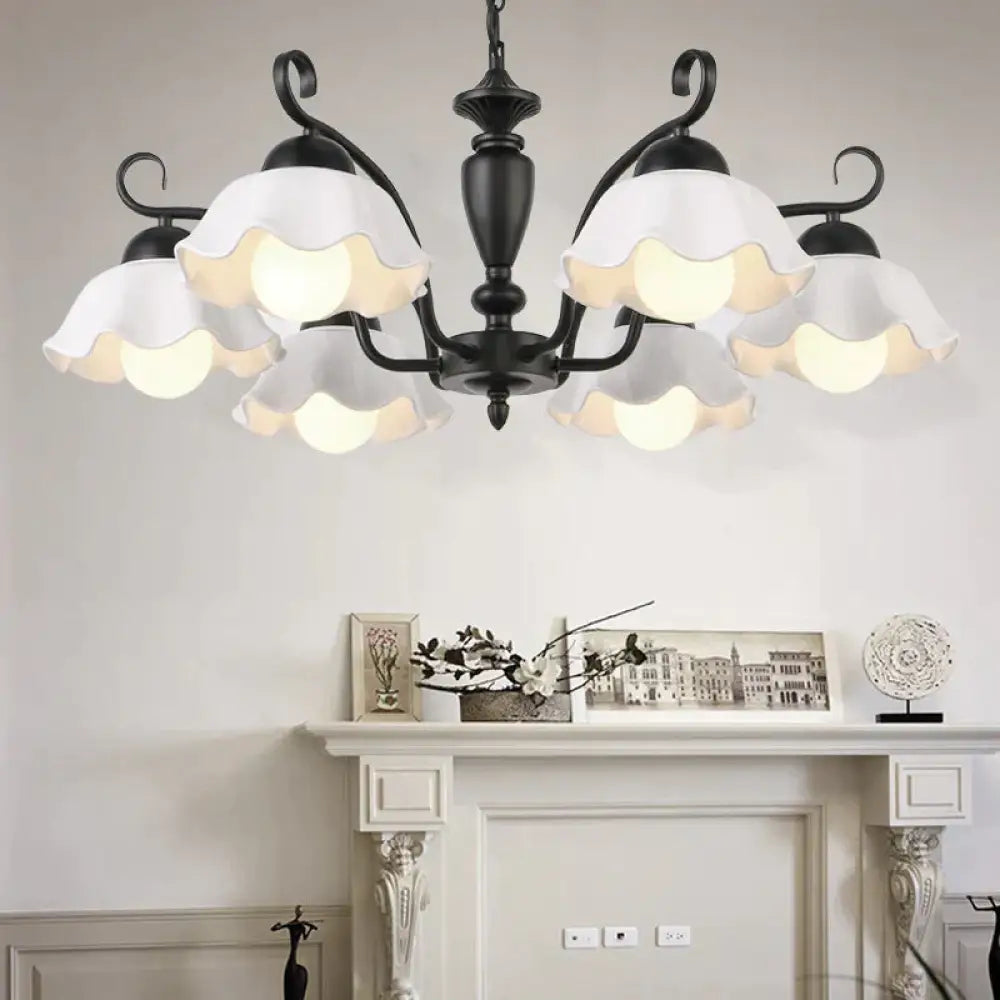3/6/8 Bulbs Ceiling Lamp With Scalloped Shade Ceramic Traditional Dining Room Chandelier Pendant