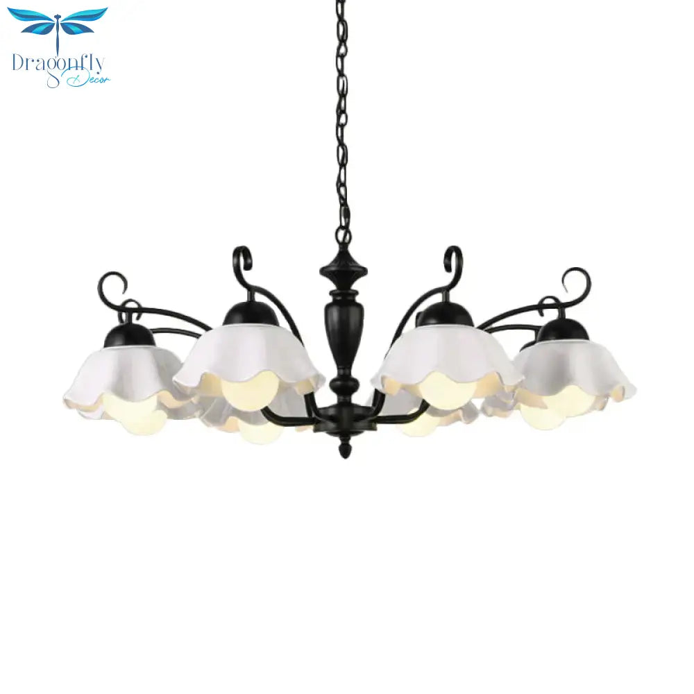 3/6/8 Bulbs Ceiling Lamp With Scalloped Shade Ceramic Traditional Dining Room Chandelier Pendant