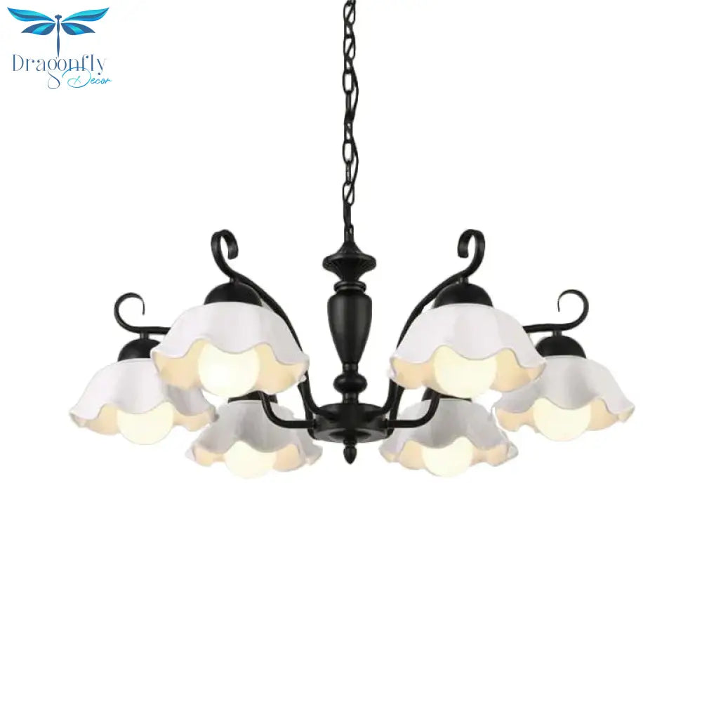 3/6/8 Bulbs Ceiling Lamp With Scalloped Shade Ceramic Traditional Dining Room Chandelier Pendant