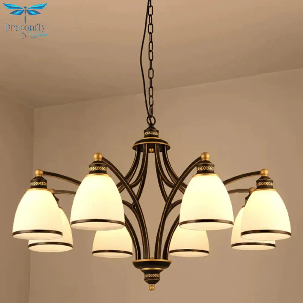 3/6/8 Bulbs Tapered Chandelier Light Traditional Black Frosted Glass Hanging Ceiling Fixture For