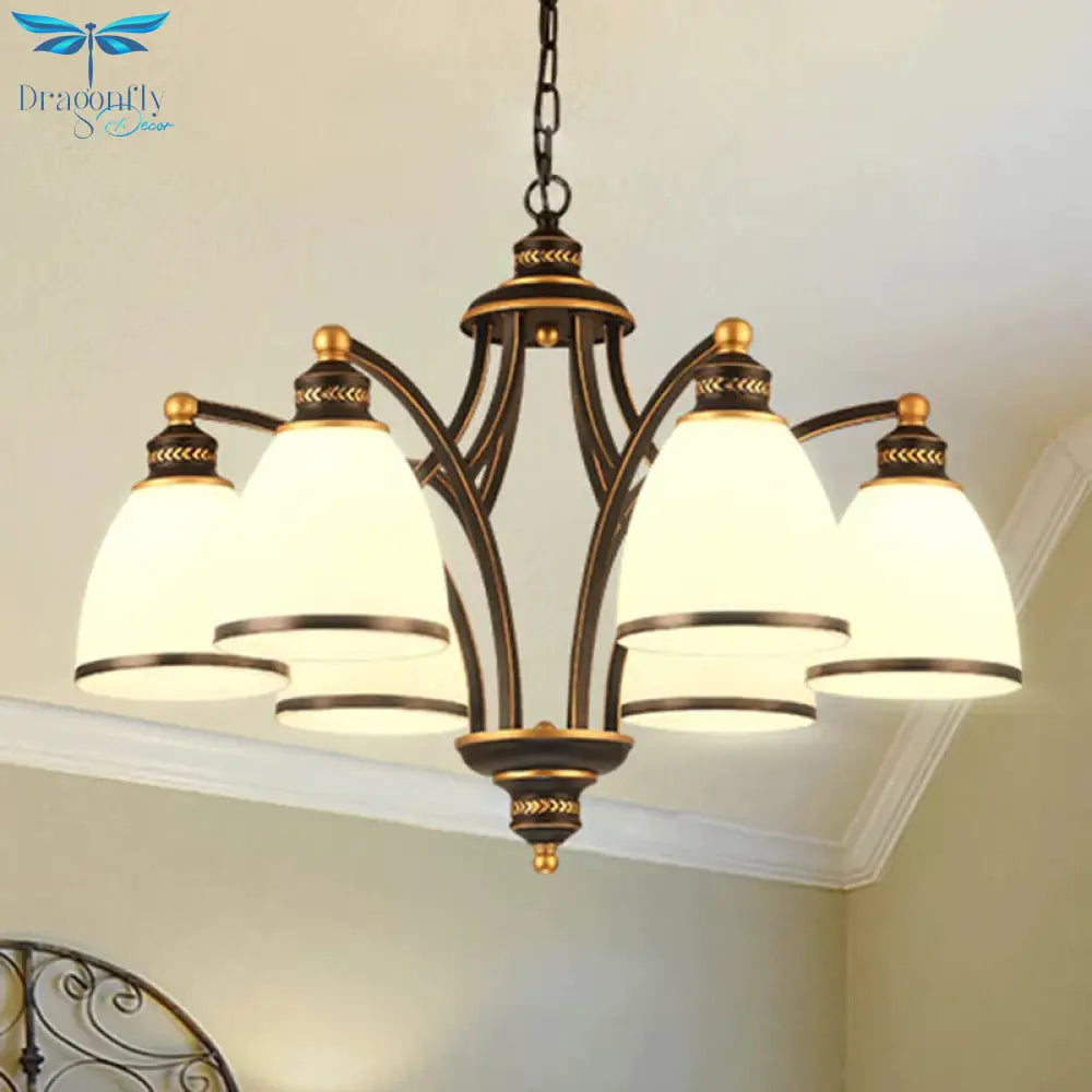 3/6/8 Bulbs Tapered Chandelier Light Traditional Black Frosted Glass Hanging Ceiling Fixture For