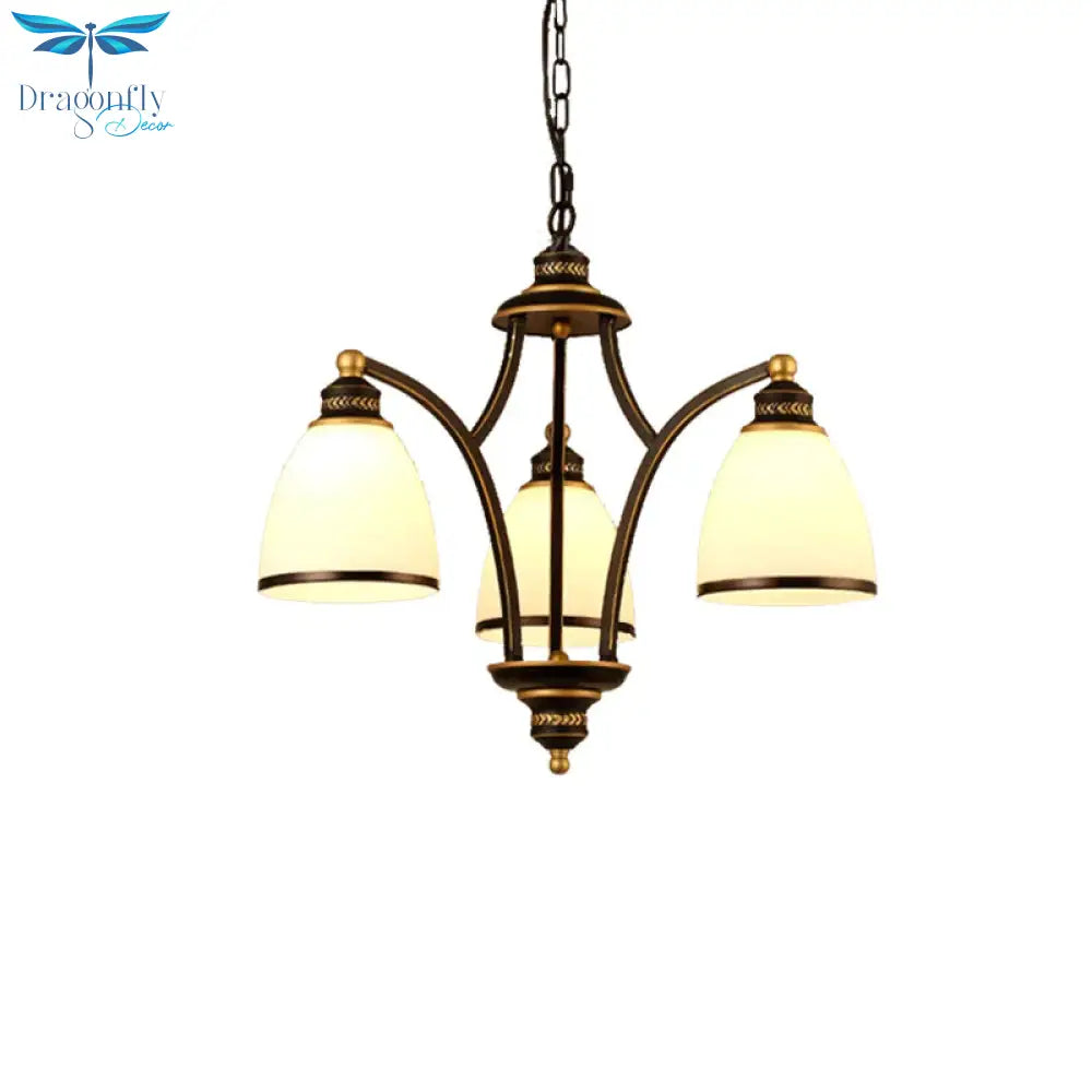 3/6/8 Bulbs Tapered Chandelier Light Traditional Black Frosted Glass Hanging Ceiling Fixture For