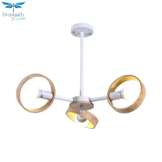 3/6/8 Heads Round Chandelier Light Contemporary Wood Hanging Ceiling In Black/White For Living Room