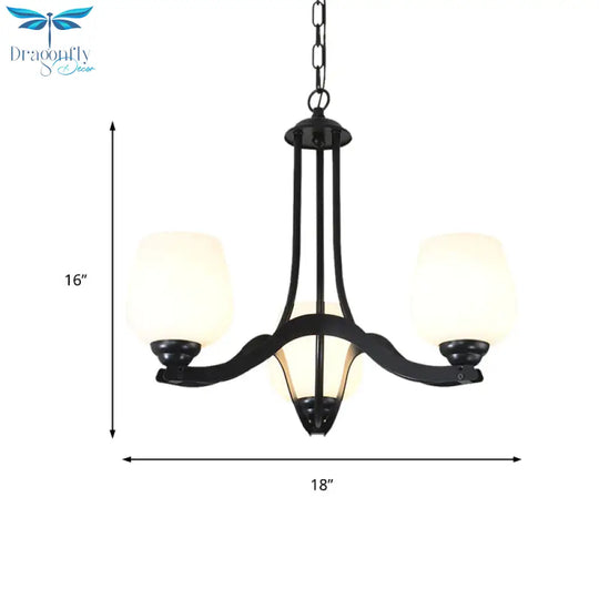 3/6/8 Lights Ceiling Lamp Sputnik Frosted Glass Traditional Living Room Chandelier In Black With