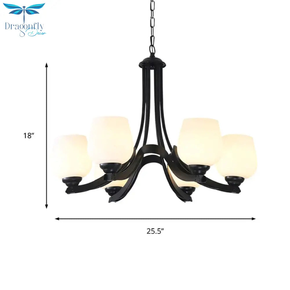 3/6/8 Lights Ceiling Lamp Sputnik Frosted Glass Traditional Living Room Chandelier In Black With