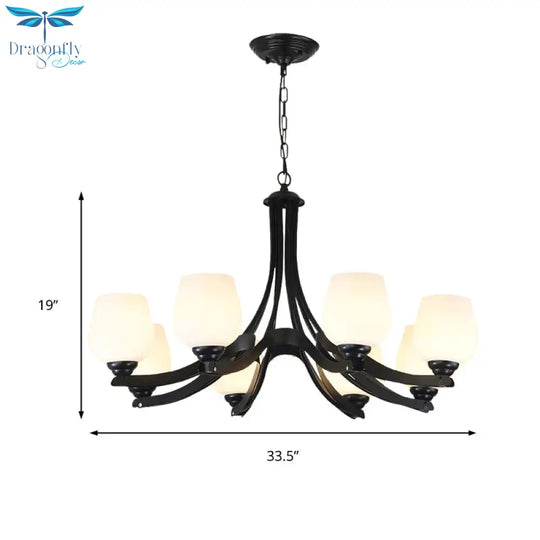 3/6/8 Lights Ceiling Lamp Sputnik Frosted Glass Traditional Living Room Chandelier In Black With