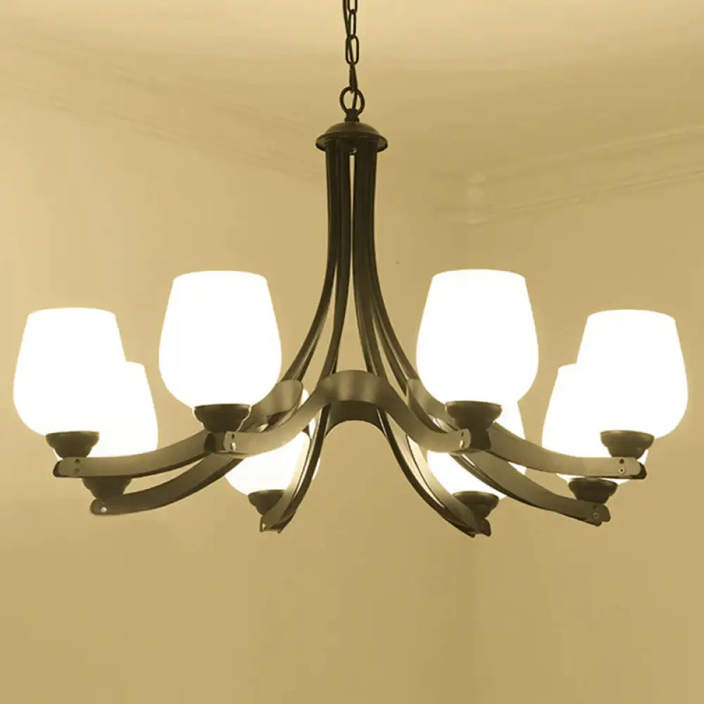3/6/8 Lights Ceiling Lamp Sputnik Frosted Glass Traditional Living Room Chandelier In Black With