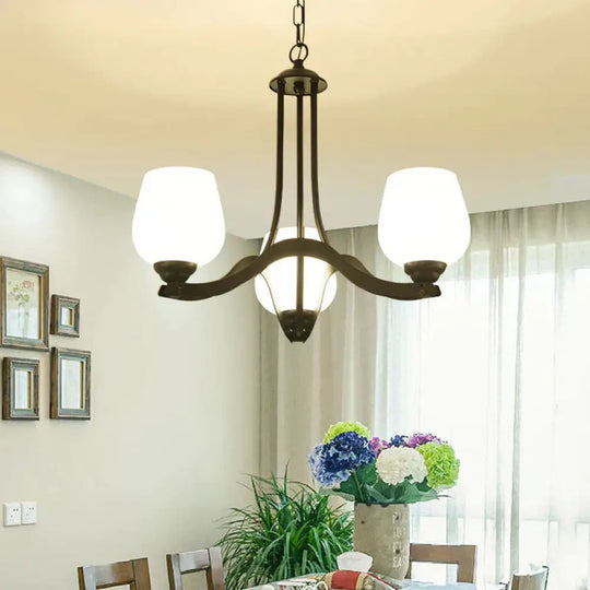 3/6/8 Lights Ceiling Lamp Sputnik Frosted Glass Traditional Living Room Chandelier In Black With