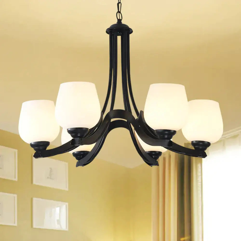 3/6/8 Lights Ceiling Lamp Sputnik Frosted Glass Traditional Living Room Chandelier In Black With