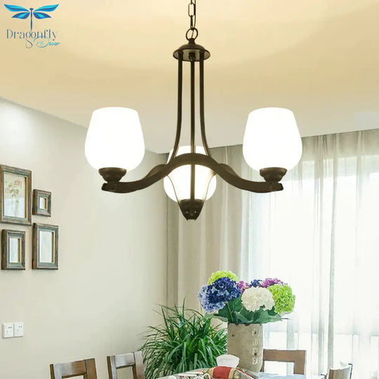 3/6/8 Lights Ceiling Lamp Sputnik Frosted Glass Traditional Living Room Chandelier In Black With