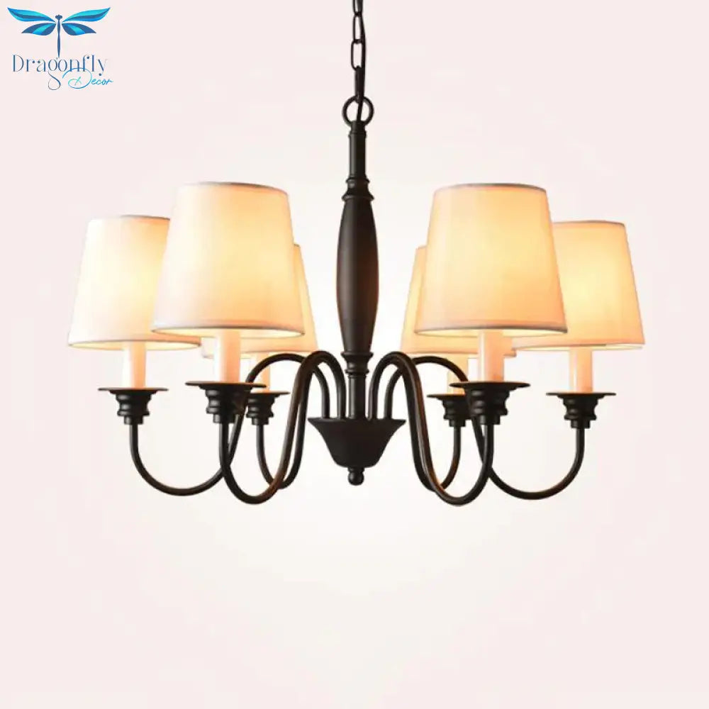 3/6/8 Lights Ceiling Light Minimalistic Tapered Fabric Hanging Chandelier In White For Living Room