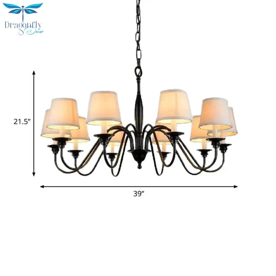 3/6/8 Lights Ceiling Light Minimalistic Tapered Fabric Hanging Chandelier In White For Living Room