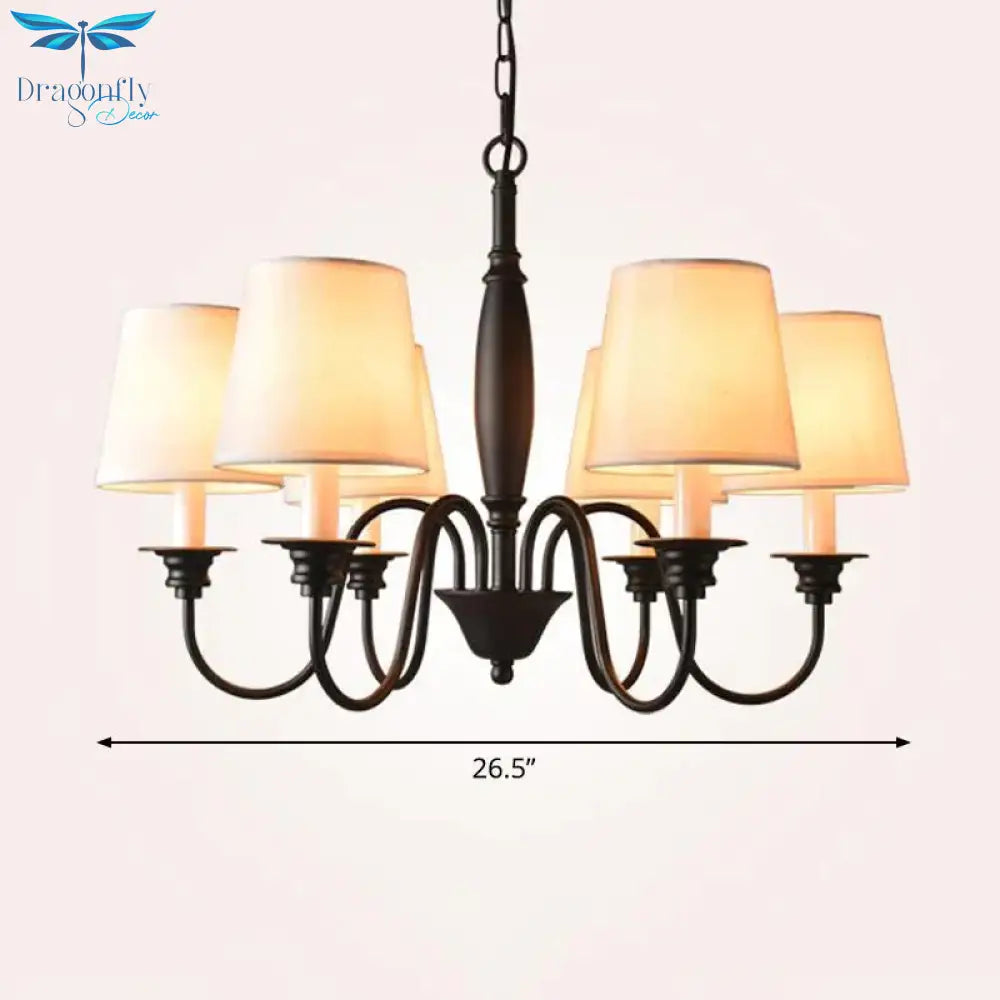3/6/8 Lights Ceiling Light Minimalistic Tapered Fabric Hanging Chandelier In White For Living Room