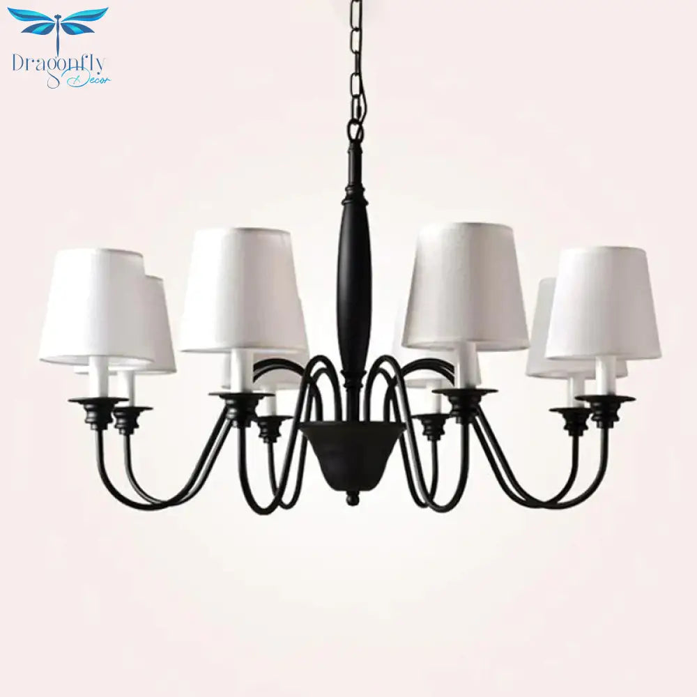 3/6/8 Lights Ceiling Light Minimalistic Tapered Fabric Hanging Chandelier In White For Living Room