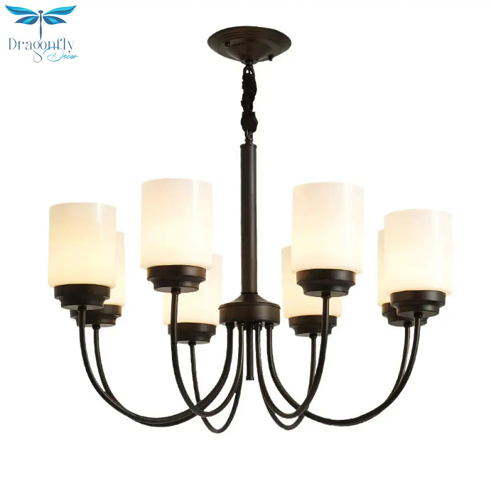 3/6/8 Lights Ceiling Light Traditional Cylinder Opal Glass Hanging Chandelier In Black For Living