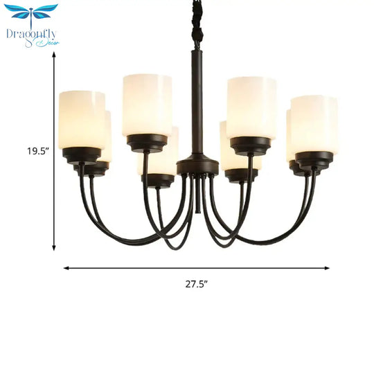 3/6/8 Lights Ceiling Light Traditional Cylinder Opal Glass Hanging Chandelier In Black For Living