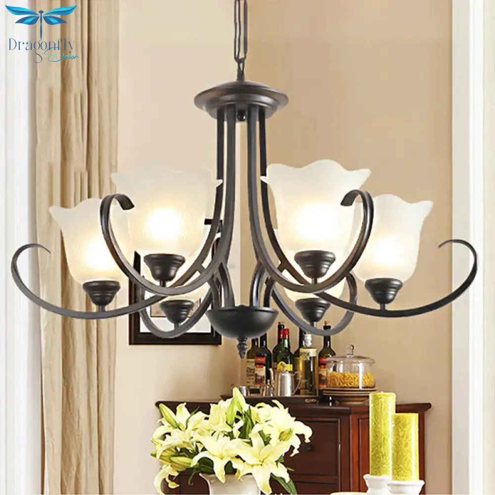 3/6/8 Lights Flared Chandelier Traditional Pewter Frosted Glass Pendant Light Fixture For Living