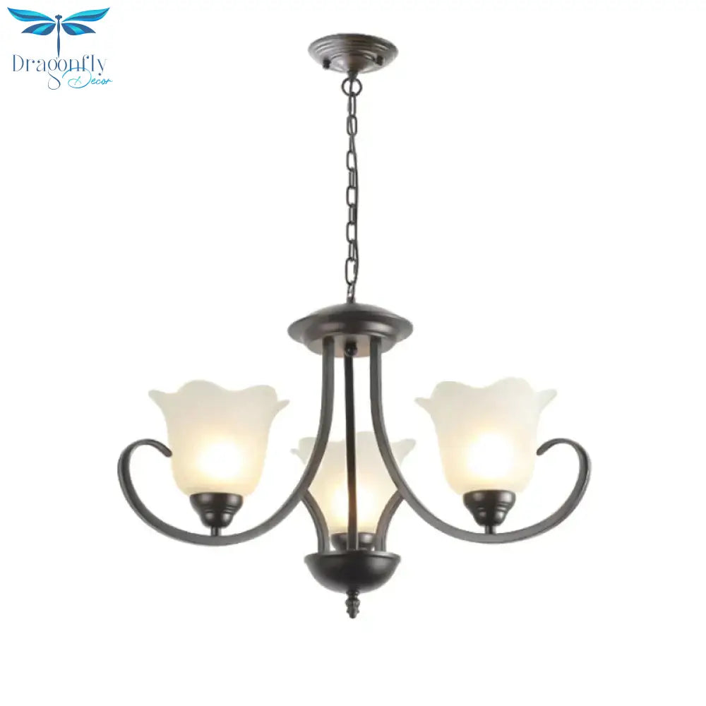 3/6/8 Lights Flared Chandelier Traditional Pewter Frosted Glass Pendant Light Fixture For Living