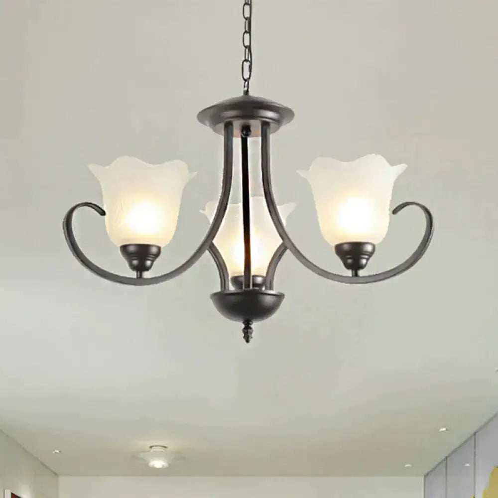 3/6/8 Lights Flared Chandelier Traditional Pewter Frosted Glass Pendant Light Fixture For Living