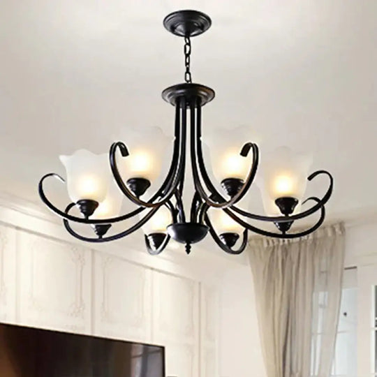 3/6/8 Lights Flared Chandelier Traditional Pewter Frosted Glass Pendant Light Fixture For Living