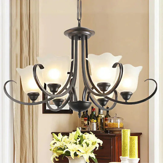 3/6/8 Lights Flared Chandelier Traditional Pewter Frosted Glass Pendant Light Fixture For Living