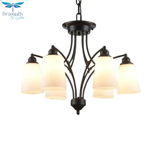 3/6/8 Lights Frosted Glass Hanging Chandelier Traditional Black Tapered Living Room Pendant Light