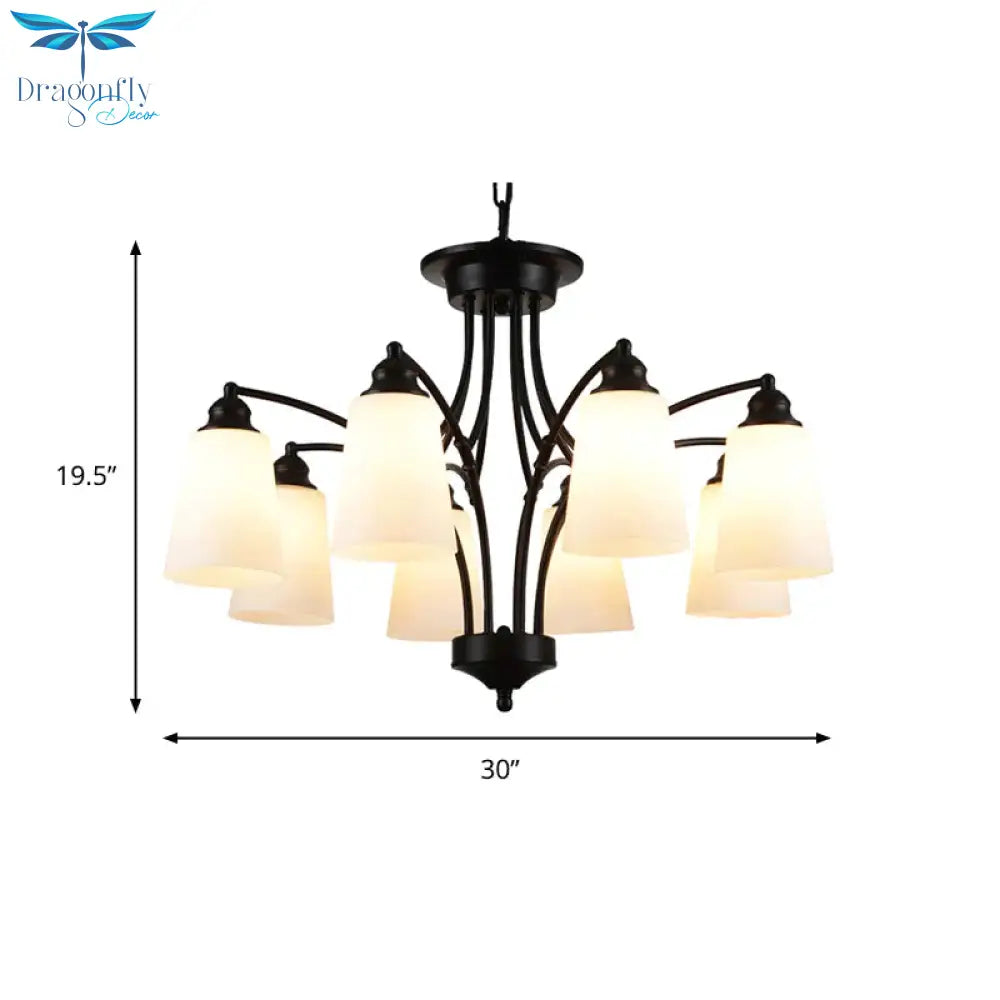 3/6/8 Lights Frosted Glass Hanging Chandelier Traditional Black Tapered Living Room Pendant Light