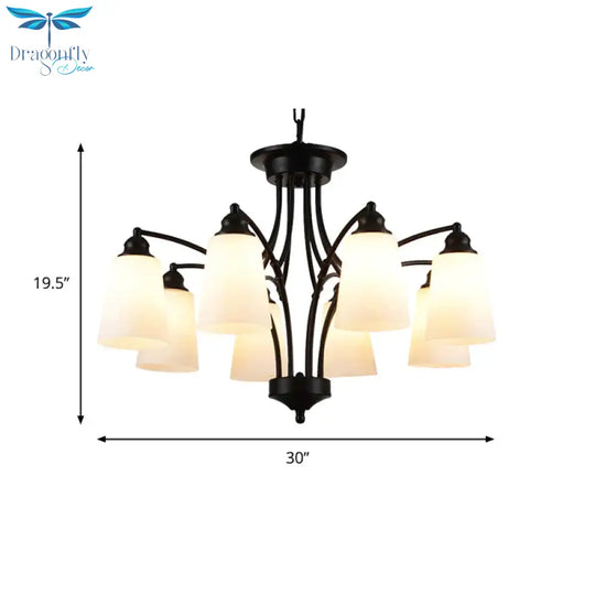 3/6/8 Lights Frosted Glass Hanging Chandelier Traditional Black Tapered Living Room Pendant Light