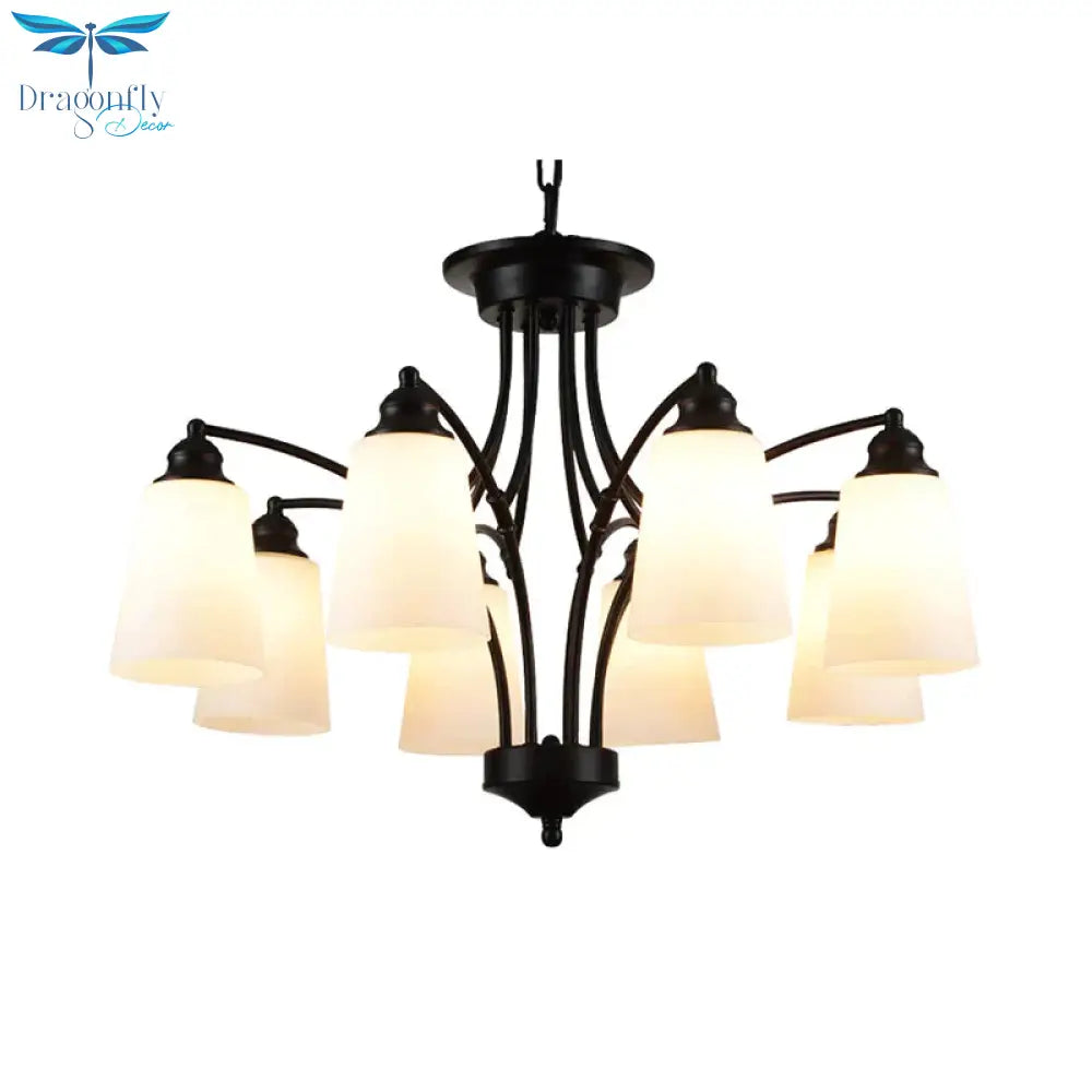 3/6/8 Lights Frosted Glass Hanging Chandelier Traditional Black Tapered Living Room Pendant Light