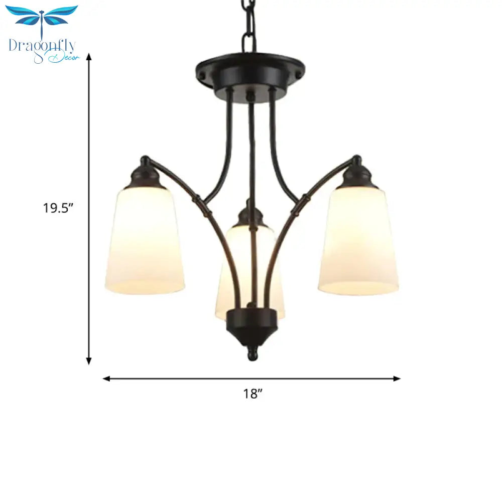 3/6/8 Lights Frosted Glass Hanging Chandelier Traditional Black Tapered Living Room Pendant Light
