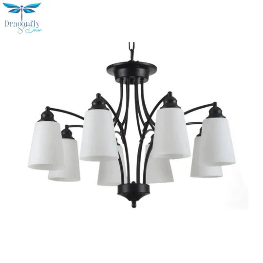 3/6/8 Lights Frosted Glass Hanging Chandelier Traditional Black Tapered Living Room Pendant Light