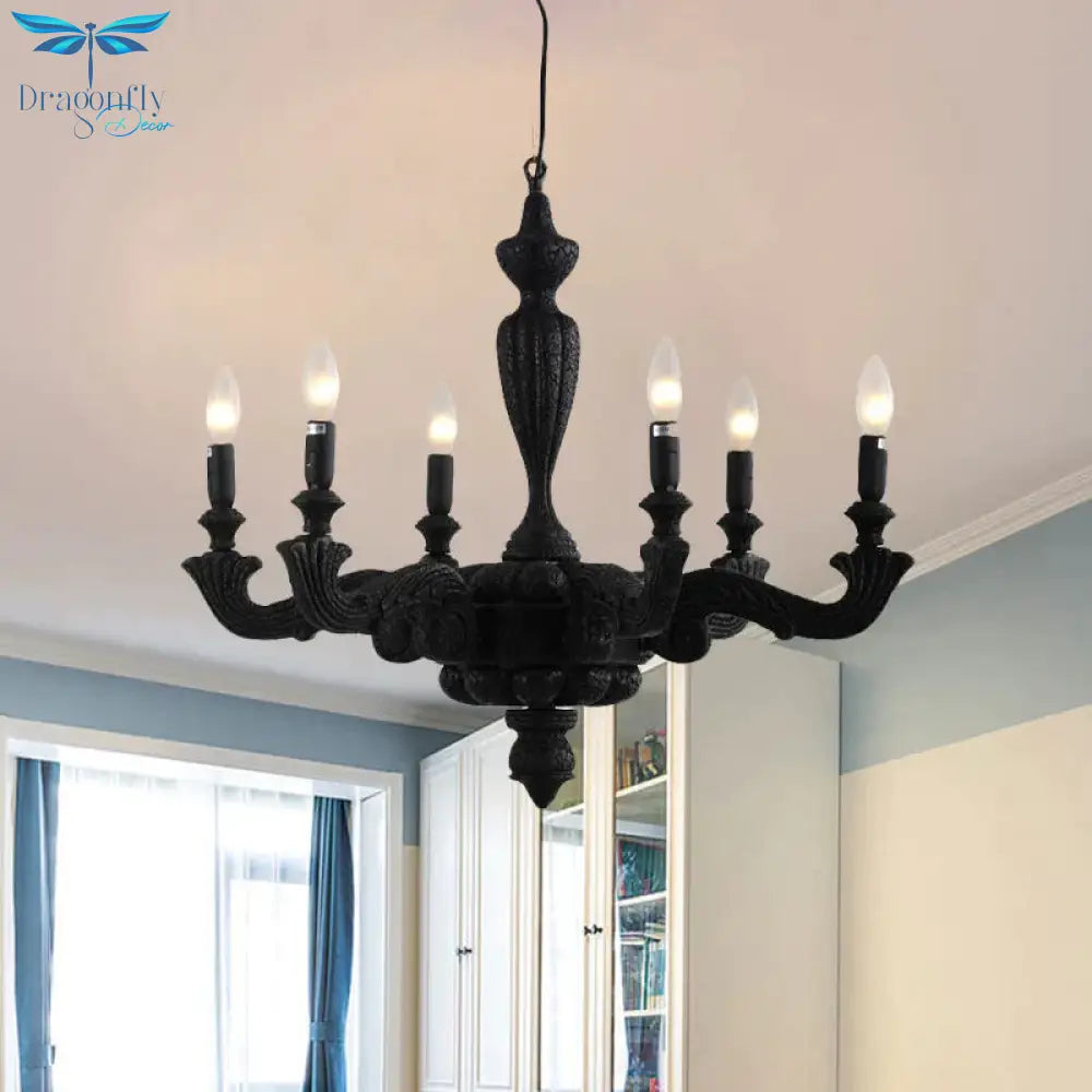 3/6 - Bulb Candlestick Chandelier Light Traditional Black Resin Pendant Lighting Fixture For Living
