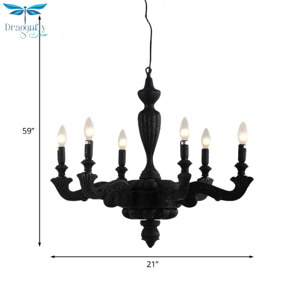 3/6 - Bulb Candlestick Chandelier Light Traditional Black Resin Pendant Lighting Fixture For Living