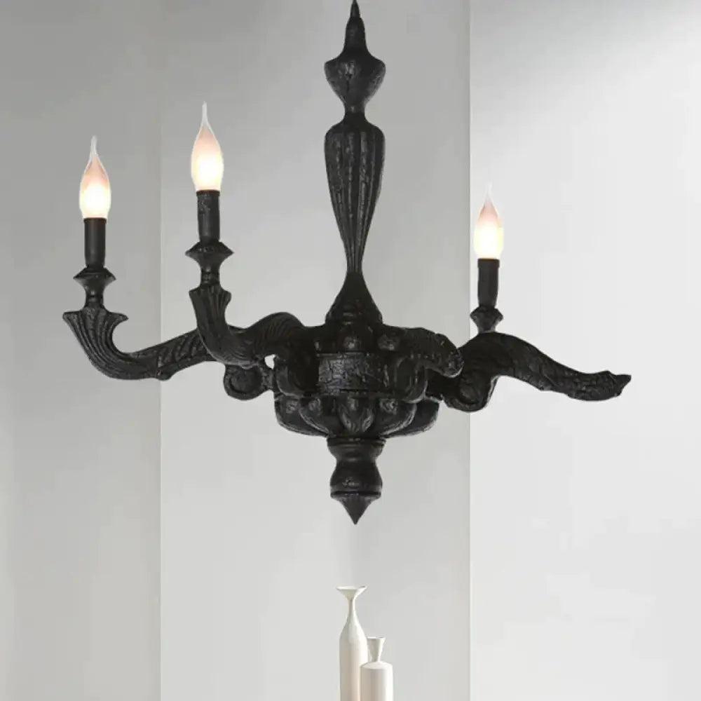 3/6 - Bulb Candlestick Chandelier Light Traditional Black Resin Pendant Lighting Fixture For Living
