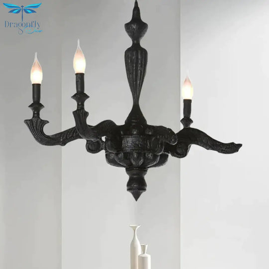 3/6 - Bulb Candlestick Chandelier Light Traditional Black Resin Pendant Lighting Fixture For Living