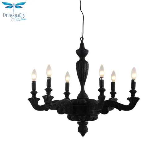 3/6 - Bulb Candlestick Chandelier Light Traditional Black Resin Pendant Lighting Fixture For Living