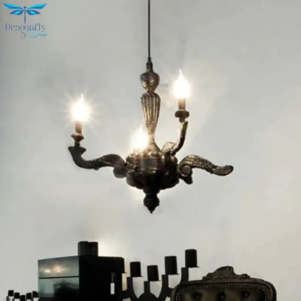 3/6 - Bulb Candlestick Chandelier Light Traditional Black Resin Pendant Lighting Fixture For Living
