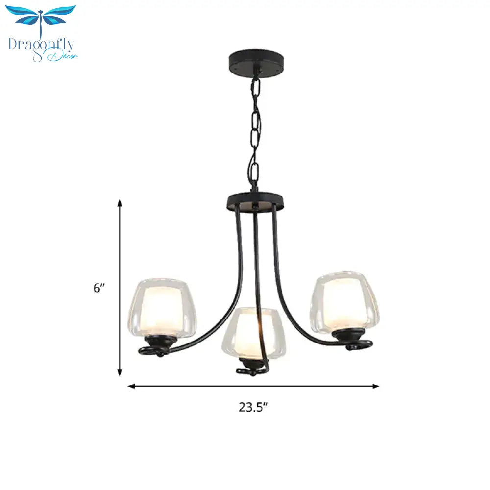 3/6 Bulbs Ceiling Lamp Sputnik Double - Layered Glass Traditional Dining Room Chandelier In Black