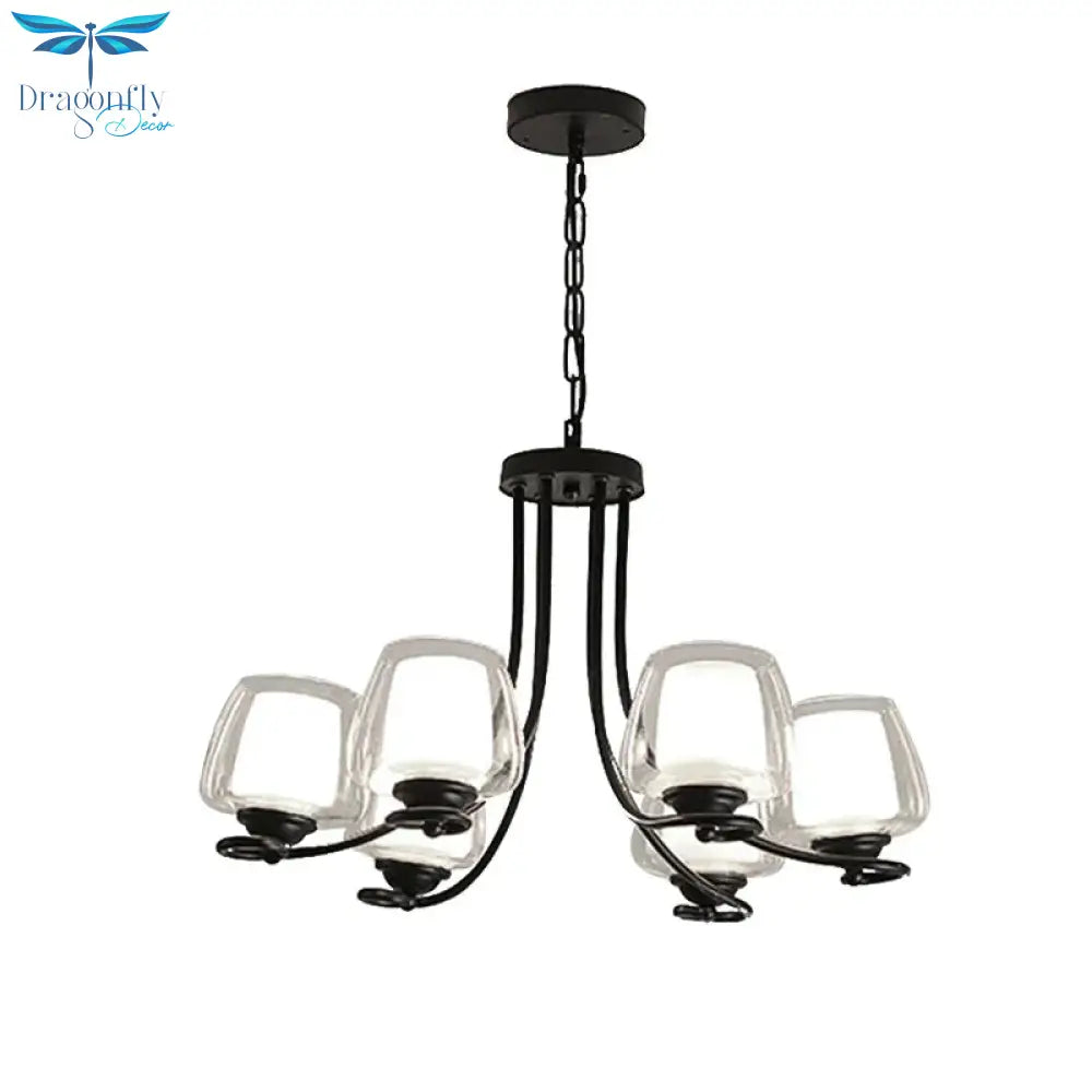 3/6 Bulbs Ceiling Lamp Sputnik Double - Layered Glass Traditional Dining Room Chandelier In Black
