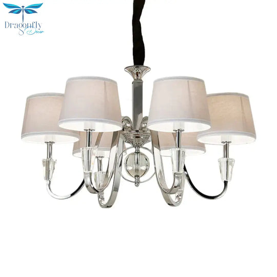 3/6 Bulbs Cone Chandelier Light Classic White Fabric Hanging Ceiling Fixture For Bedroom