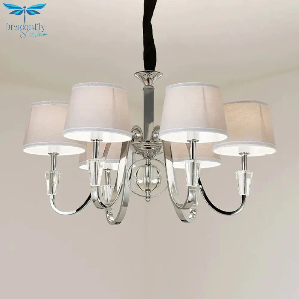 3/6 Bulbs Cone Chandelier Light Classic White Fabric Hanging Ceiling Fixture For Bedroom