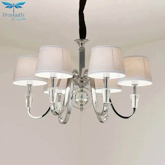 3/6 Bulbs Cone Chandelier Light Classic White Fabric Hanging Ceiling Fixture For Bedroom